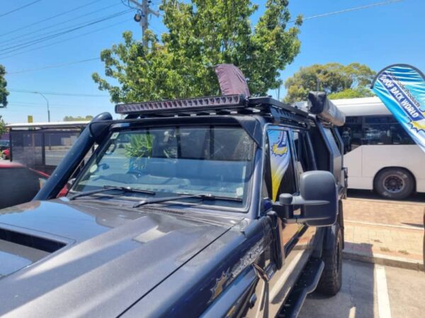 IMG-20250925-WA0117 Toyota Landcruiser 70-79 Series (fitted with factory snorkel) All Black Mesh Windscreen Sunvisor