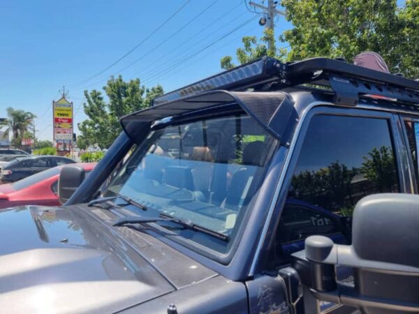 IMG-20250925-WA0118 Toyota Landcruiser 70-79 Series (fitted with factory snorkel) All Black Mesh Windscreen Sunvisor