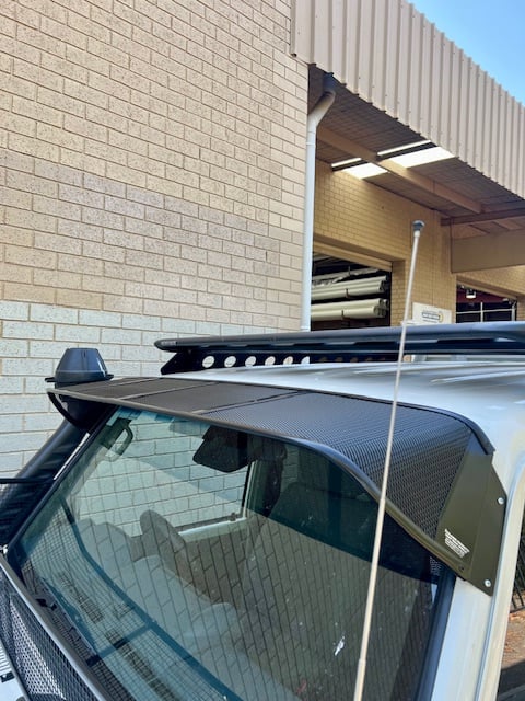 IMG-20250925-WA0120 Toyota Landcruiser 70-79 Series (fitted with factory snorkel) All Black Mesh Windscreen Sunvisor