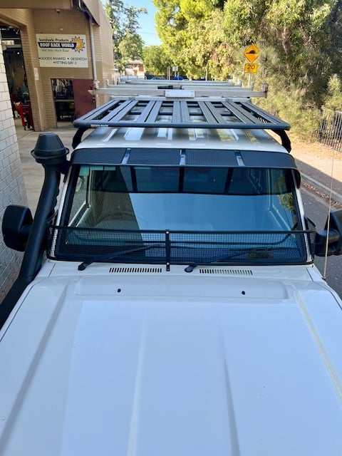 IMG-20250928-WA0055 Toyota Landcruiser 70-79 Series (fitted with factory snorkel) All Black Mesh Windscreen Sunvisor