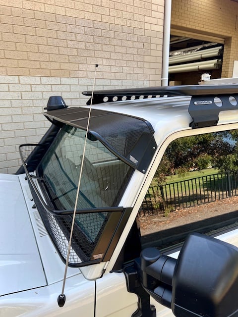 IMG-20250928-WA0057 Toyota Landcruiser 70-79 Series (fitted with factory snorkel) All Black Mesh Windscreen Sunvisor