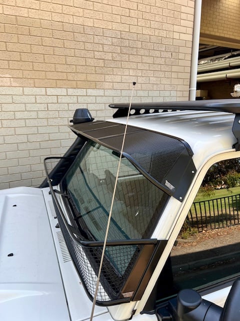 IMG-20250928-WA0058 Toyota Landcruiser 70-79 Series (fitted with factory snorkel) All Black Mesh Windscreen Sunvisor